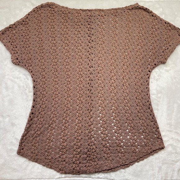 Anthropologie Staring at Stars Women's Boho Shirt Crocheted Brown Top Size Small - Picture 5 of 7